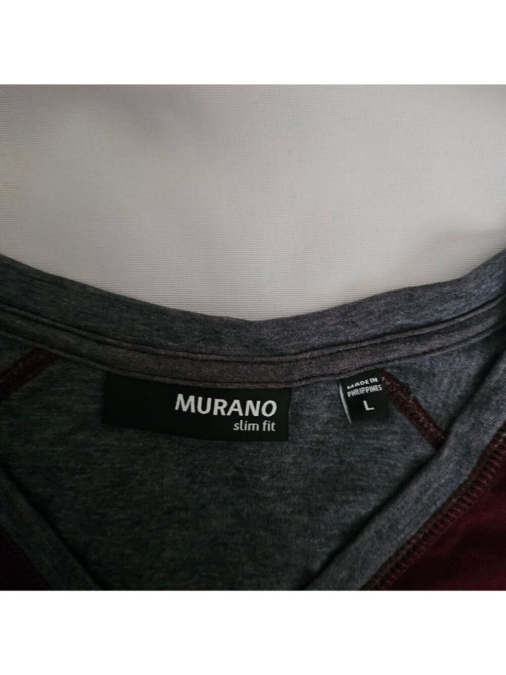 Murano Men's Burgundy/Gray Slim Fit Long Sleeve V-Neck Pullover Shirt Size Large - Picture 4 of 11